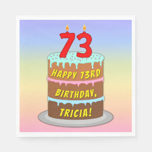 73rd Birthday: Fun Cake and Candles + Custom Name Napkin