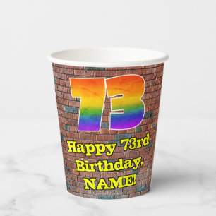 73rd Birthday: Fun Graffiti-Inspired Rainbow 73 Paper Cups