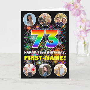 73rd Birthday: Fun Rainbow #, Custom Name & Photos Card