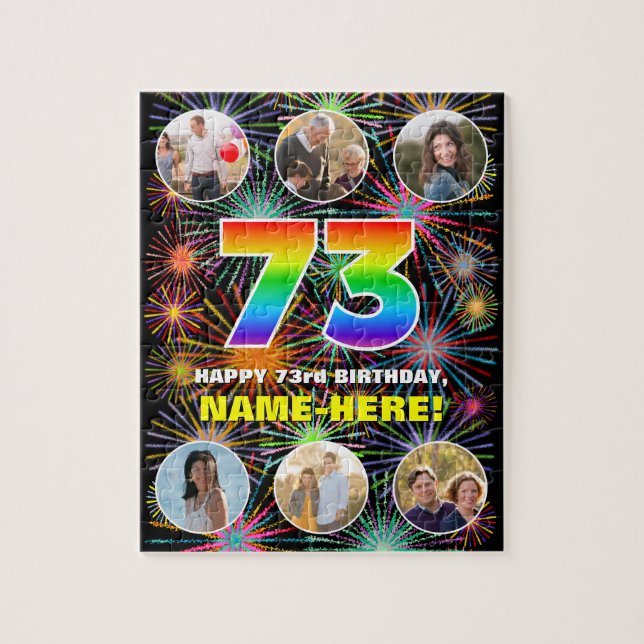 73rd Birthday: Fun Rainbow #, Custom Name + Photos Jigsaw Puzzle (Vertical)