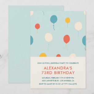 73rd birthday invitations Balloons Blue
