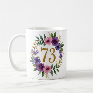73rd Birthday Mug – Floral Wreath with Gold Number