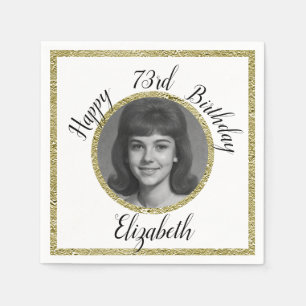 73rd Birthday Napkins Custom Photo White and Gold