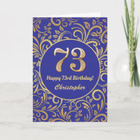 73rd Birthday Navy Blue and Gold Floral Pattern