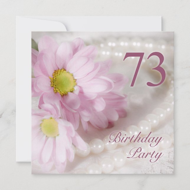 73rd Birthday party invitation with daisies (Front)