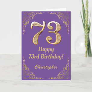 73rd Birthday Purple and Gold Glitter Frame Card