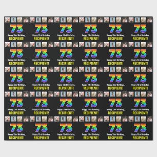 73rd Birthday: Rainbow “73“; Custom Photos & Name Wrapping Paper