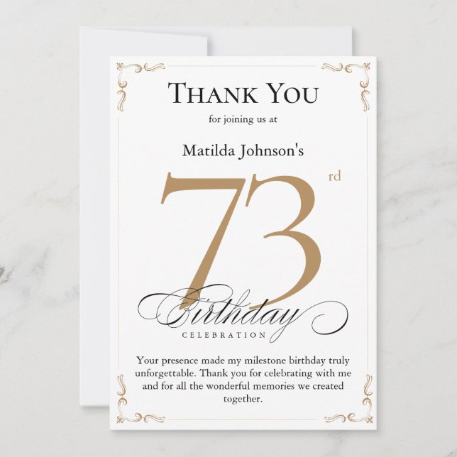73rd Birthday Thank You Card with Tribute (Front)