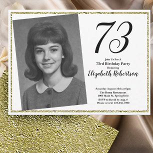 73rd Custom Photo White and Gold  Invitation