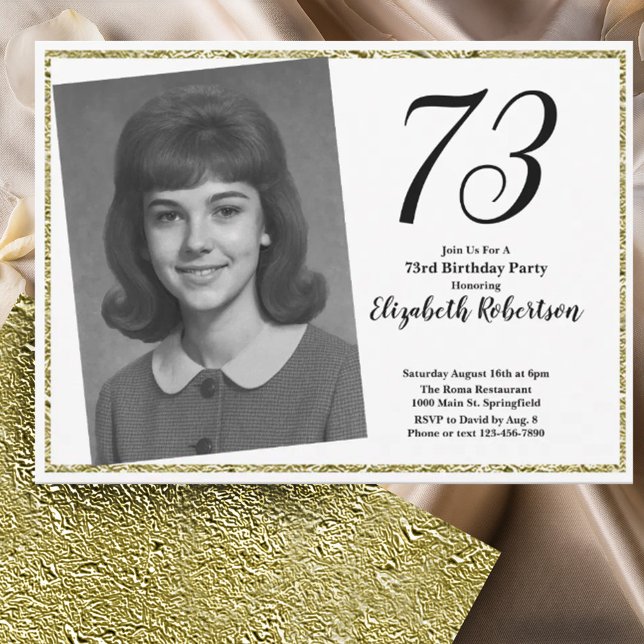 73rd Custom Photo White and Gold  Invitation (Creator Uploaded)