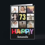 73rd Happy Birthday Photo Collage Modern Black Card<br><div class="desc">73rd Happy Birthday Photo Collage Modern Black Card with personalised name. For further customisation,  please click the "Customise it" button and use our design tool to modify this template.</div>