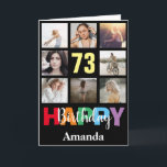 73rd Happy Birthday Photo Collage Modern Black Card<br><div class="desc">73rd Happy Birthday Photo Collage Modern Black Card with personalised name. For further customisation,  please click the "Customise it" button and use our design tool to modify this template.</div>