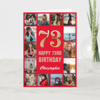 73rd Happy Birthday Red and Gold Photo Collage