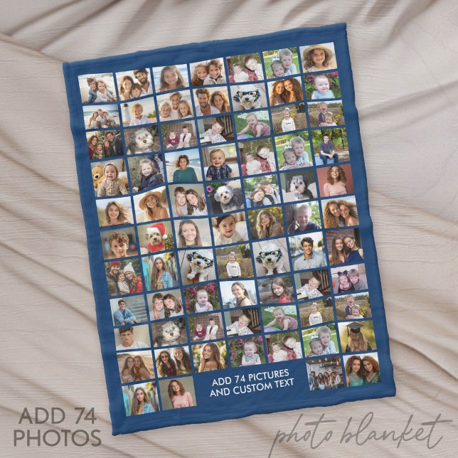 74 Photo Collage Grid - Custom Text - Black Fleece Blanket (Custom Fleece Blanket with Photo Collage)