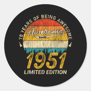 74 Year Old 1951 Retro Awesome 74th Birthday Gift Classic Round Sticker
