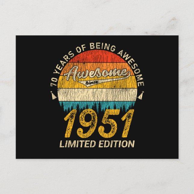74 Year Old 1951 Retro Awesome 74th Birthday Gift Postcard (Front)