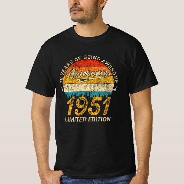 74 Year Old 1951 Retro Awesome 74th Birthday Gift T-Shirt (Front)