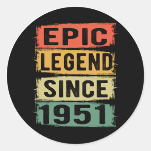 74 Years Old Bday 1951 Epic Legend 74th Birthday Classic Round Sticker