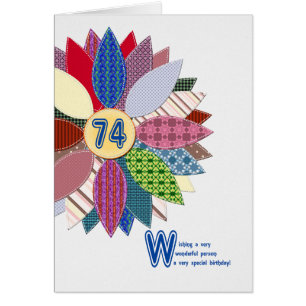 74 years old, stitched flower birthday
