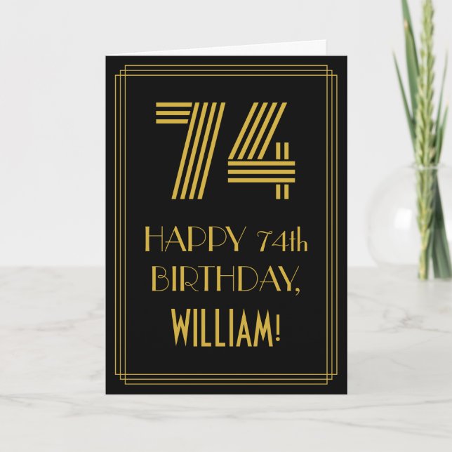 74th Birthday: Art Deco Inspired Look "74" & Name Card (Front)