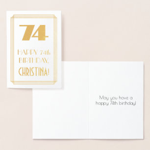 74th Birthday: Art Deco Inspired Look "74" & Name Foil Card
