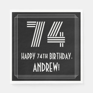 74th Birthday: Art Deco Inspired Look "74" + Name Napkin