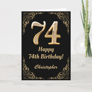 74th Birthday Black and Gold Glitter Frame Card