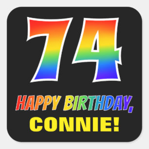 74th Birthday: Bold, Fun, Simple, Rainbow 74 Square Sticker