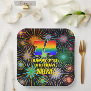 74th Birthday: Colourful, Fun Celebratory Firework Paper Plate