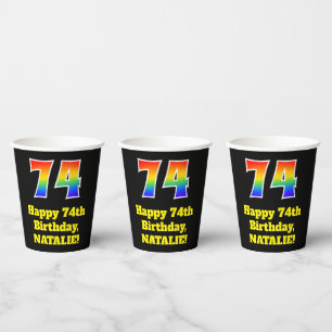 74th Birthday: Colourful, Fun, Exciting, Rainbow 7 Paper Cups