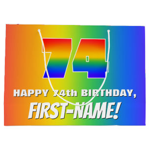 74th Birthday: Colourful, Fun Rainbow Pattern # 74 Large Gift Bag