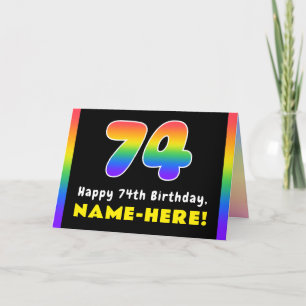 74th Birthday: Colourful Rainbow # 74, Custom Name Card