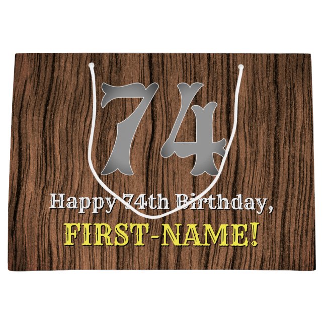 74th Birthday: Country Western Inspired Look, Name Large Gift Bag (Front)