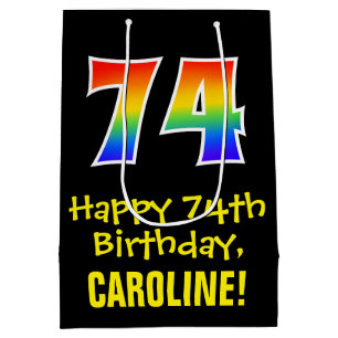74th Birthday: Fun, Bold, Colourful, Rainbow "74" Medium Gift Bag