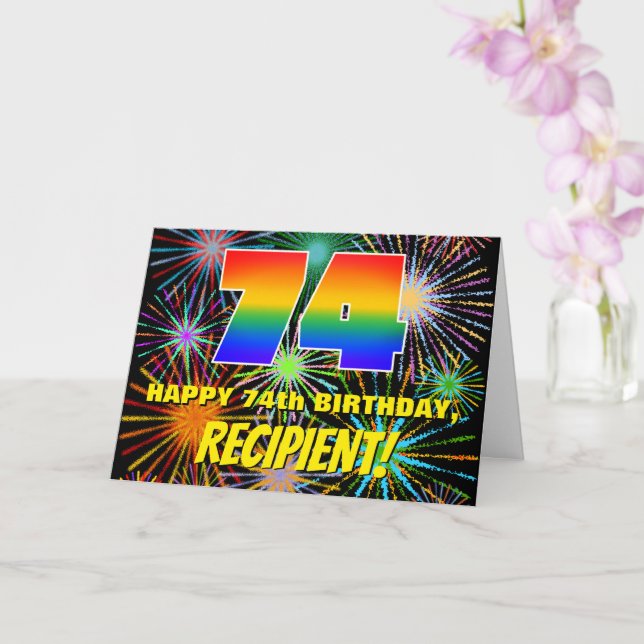 74th Birthday: Fun, Colourful Celebratory Firework Card (Orchid)