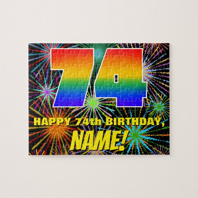 74th Birthday: Fun, Colourful Celebratory Firework Jigsaw Puzzle (Horizontal)