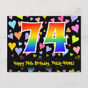 74th Birthday: Fun Hearts Pattern, Rainbow 74 Postcard