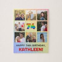 74th Birthday: Fun Rainbow #, Custom Name & Photos