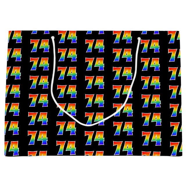 74th Birthday: Fun Rainbow Event Number 74 Pattern Large Gift Bag (Front)