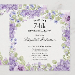 74th Birthday Invitation Elegant Purple Floral