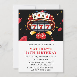74th birthday invitations Casino theme Poker Red
