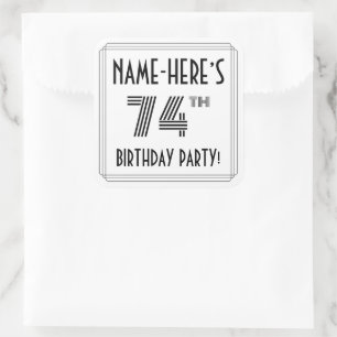 74th Birthday Party: Art Deco Style + Custom Name Square Sticker