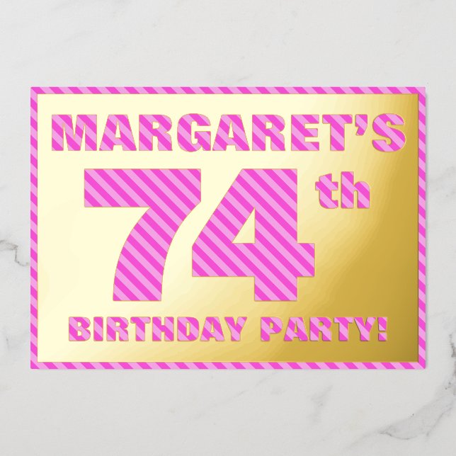 74th Birthday Party — Bold, Fun, Pink Stripes # 74 (Front)