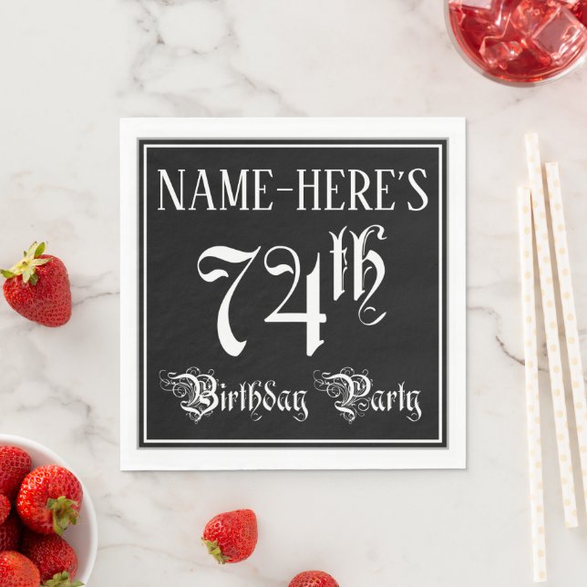 74th Birthday Party — Fancy Script + Custom Name Napkin (Insitu)