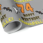 74th Birthday: Spooky Halloween Theme, Custom Name Wrapping Paper<br><div class="desc">This spooky and scary Halloween birthday themed wrapping paper design features a large number "74". It also features the message "HAPPY BIRTHDAY, ", and a customisable name. There are also depictions of a bat and a ghost on the front. Wrapping paper like this might be used when wrapping gifts or...</div>