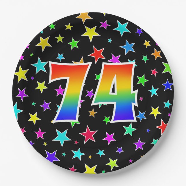 74th Event: Bold, Fun, Colourful Rainbow 74 Paper Plate (Front)