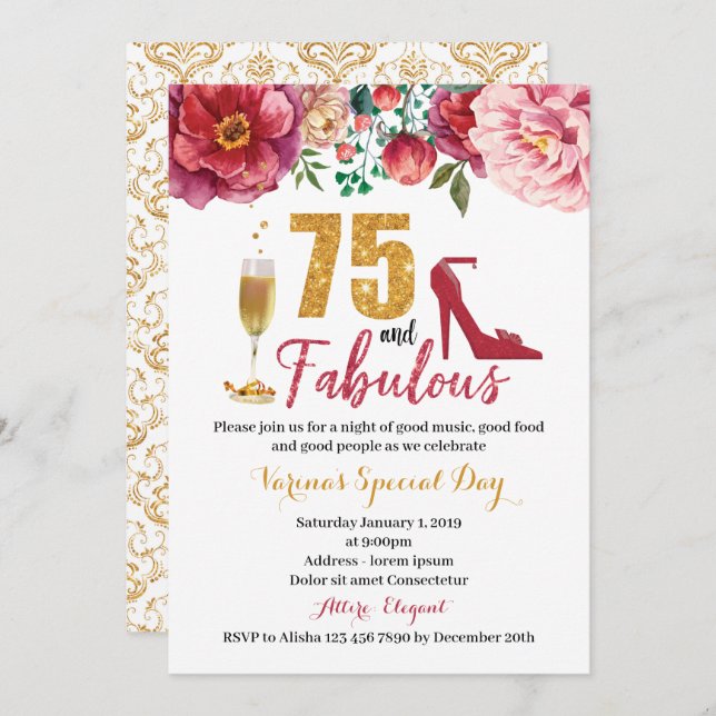 75 and Fabulous Birthday Invitation for Women (Front/Back)