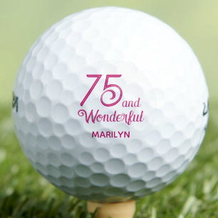 75 and Wonderful Gift for Sister – Pink Script Golf Balls