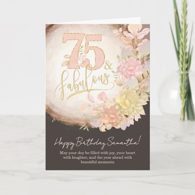 75 & Fabulous Floral Photo Personalized Birthday Card (Front)