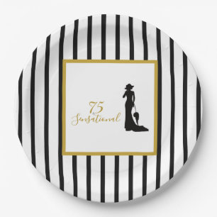 75 & Sensational Black and Gold Birthday Party Paper Plate